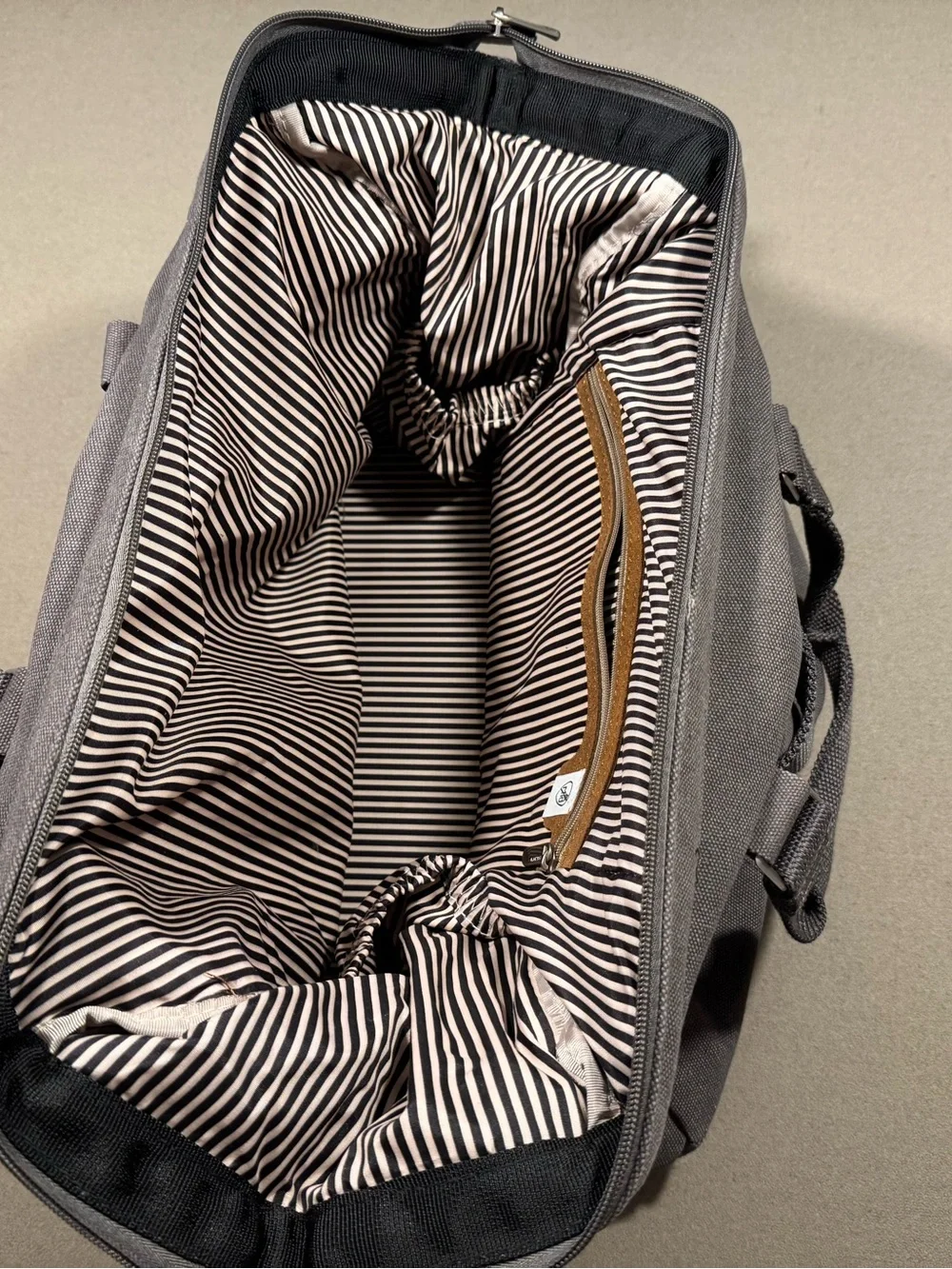 Travelon Charcoal Canvas Laptop Briefcase with Brown Trim anti theft